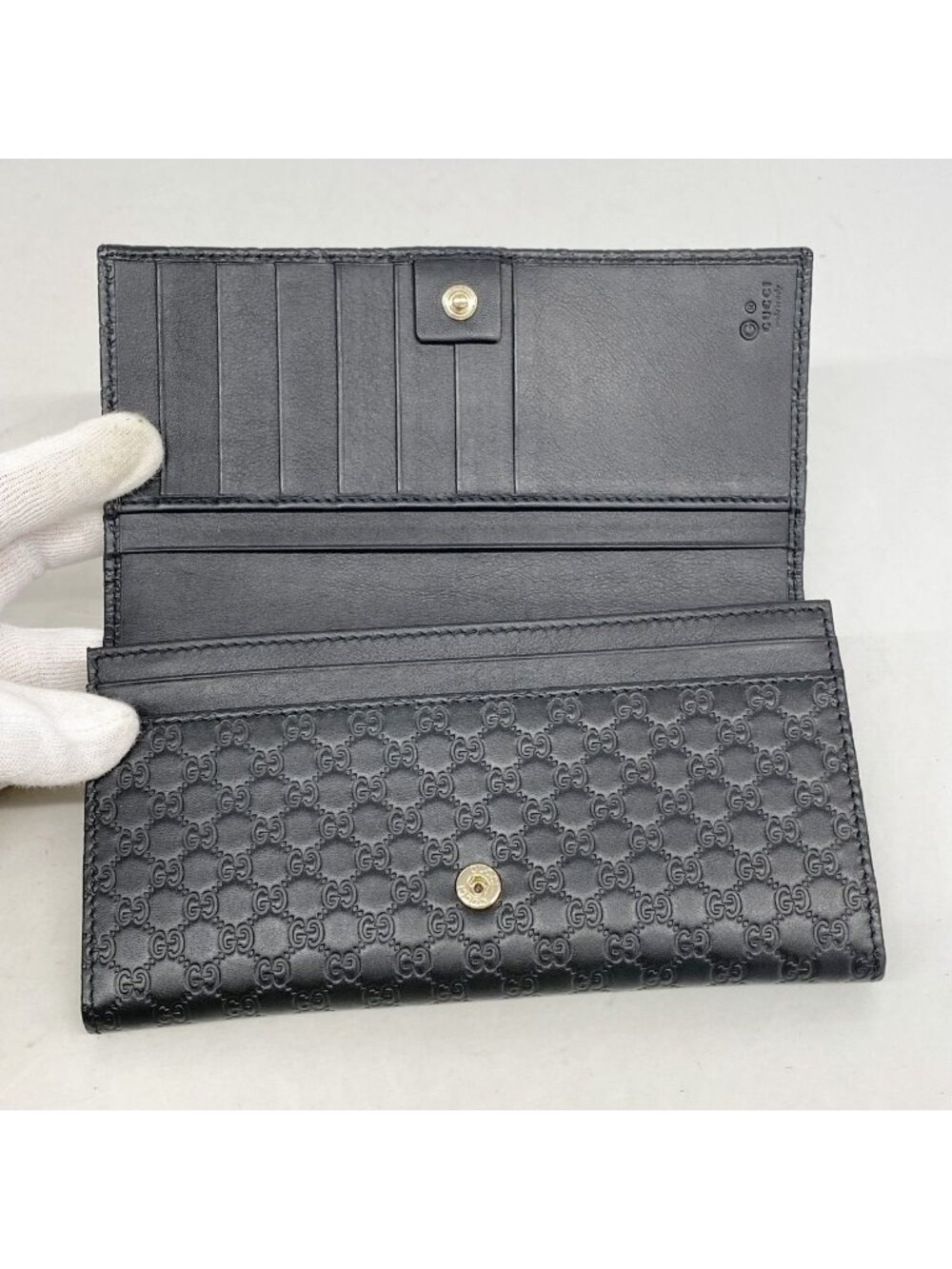Gucci Wallet Micro Guccissima Leather Black Champagne Gold - Picture 7 of 8